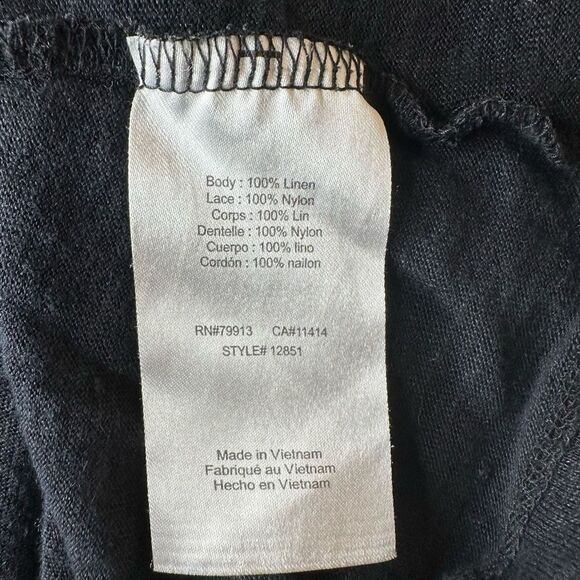 A Pea In The Pod Maternity Black Short Lace Sleeve Linen Blouse Size Small - Picture 7 of 9